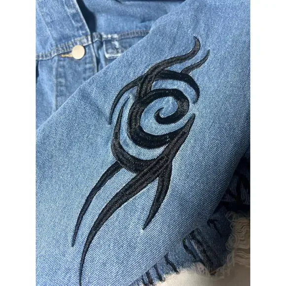 209 Current Mood Cropped Distressed Denim Jacket Graphic Blue Women’s 3X - Picture 9 of 10